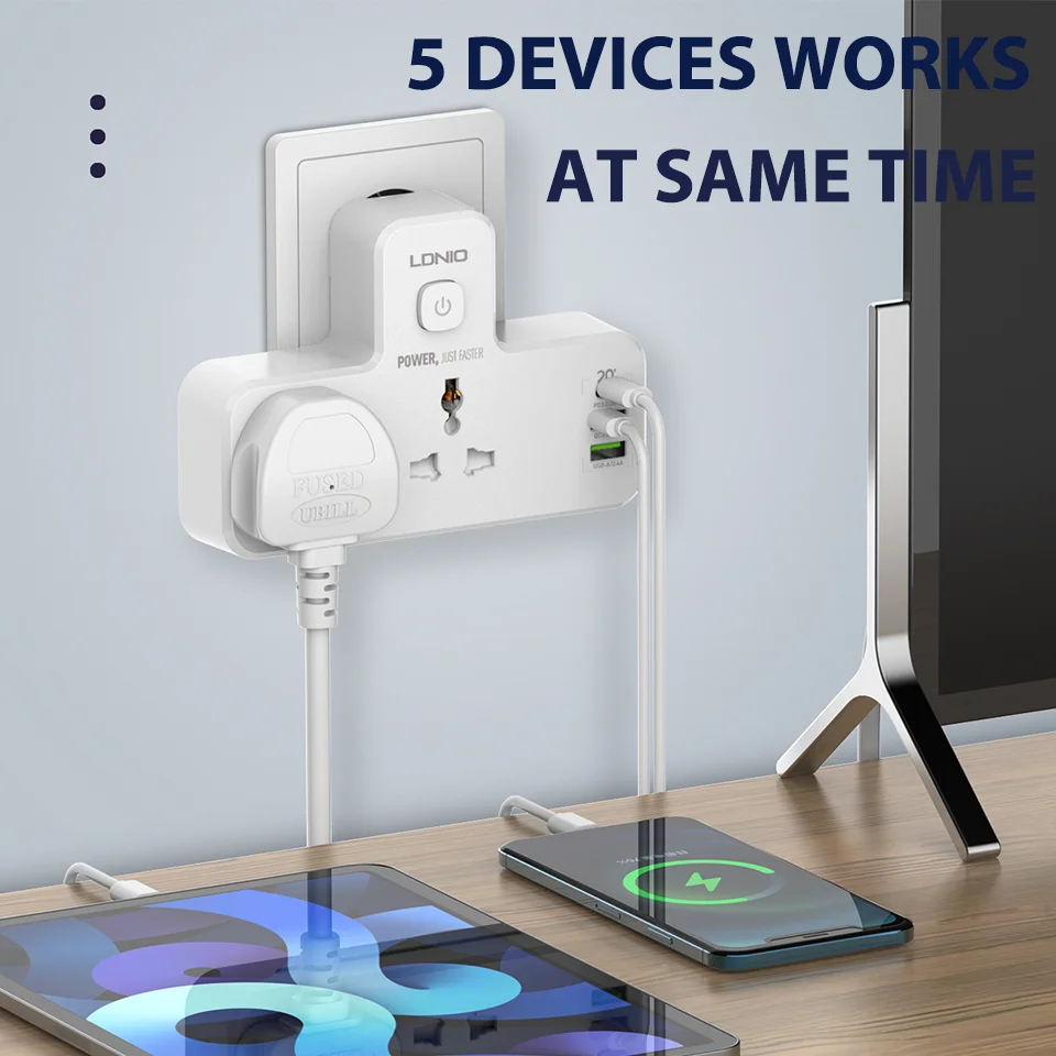 LDNIO Power Socket Adapter Multi Outlet 3 USB PD Charger 2 AC Universal Travel Surge Protector Pop Power Strip And Usb With LED power strip plug adapter electrical socket power socket power plug adapter