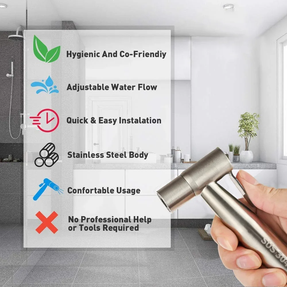 Stainless Steel Bidet Sprayer Handheld Toilet Faucet Water Sprayer