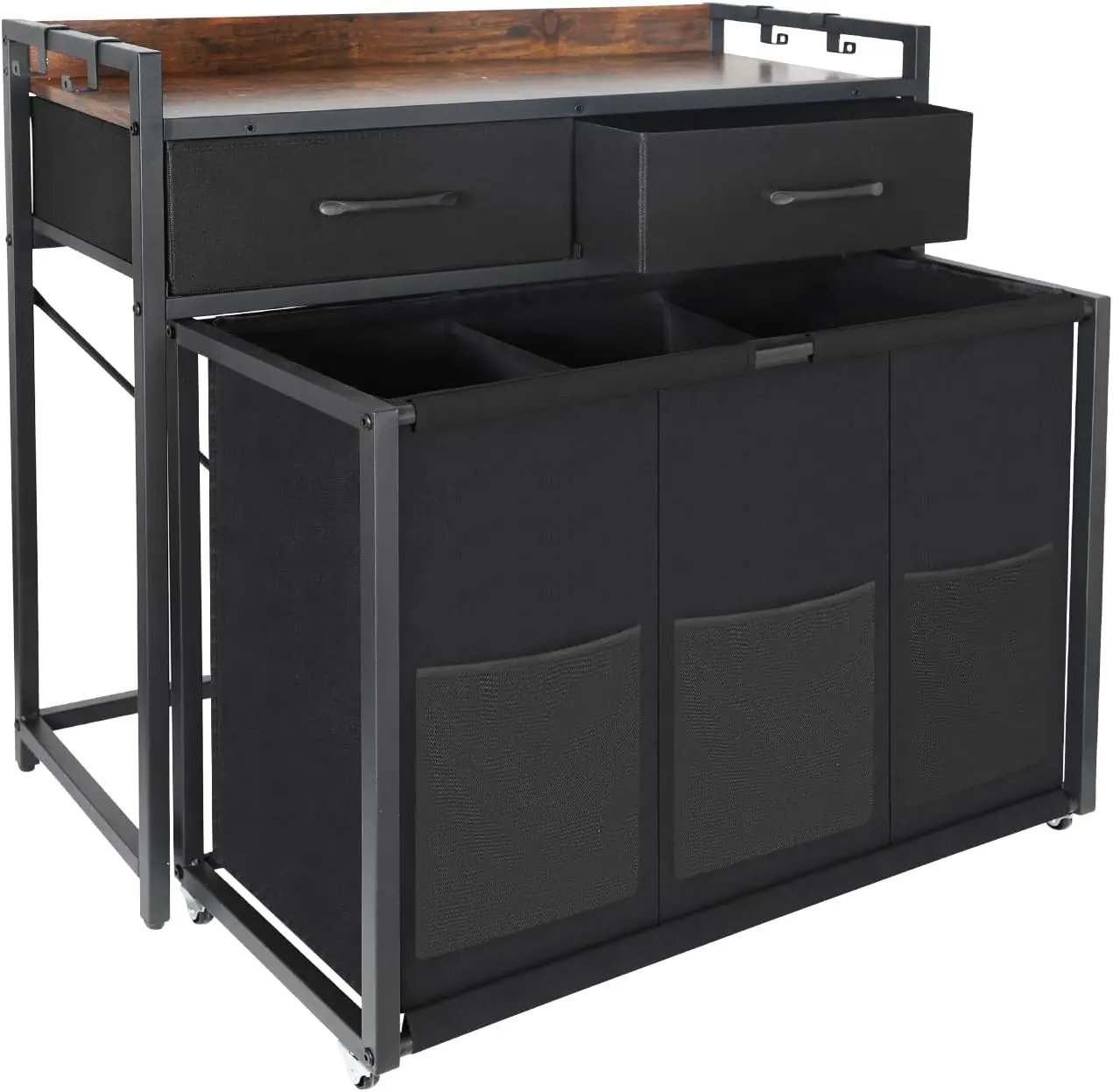 Rolling Laundry Sorter with wheels, Laundry Hamper 3 Section with shelf-3 &times; 10.5 Gal (120L) Capacity, Basket