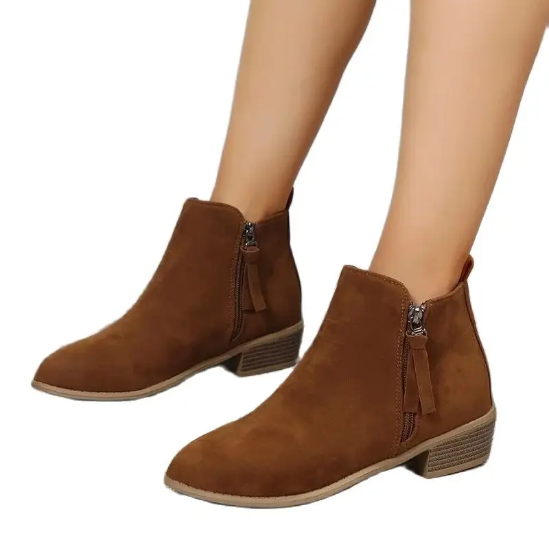 Stylish women's boots suede pointed zipper ankle boots Low heel comfort new autumn and winter plus size women's boots