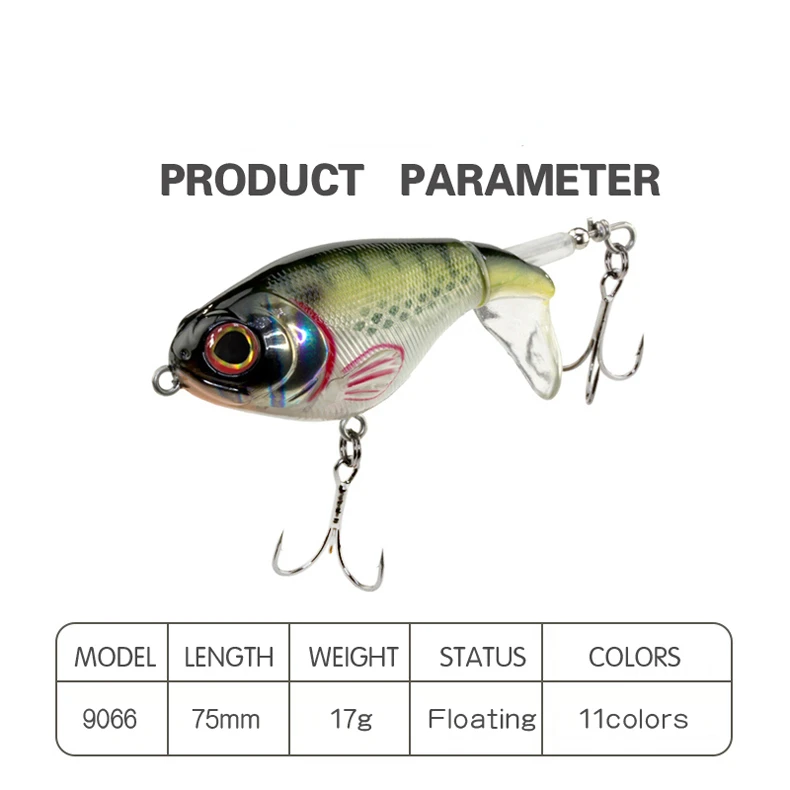 3pcs 75mm/17g Topwater Fishing Lures Whopper Popper Artificial Bait Hard  Plopper Soft Rotating Tail Fishing Tackle Fishing Baits