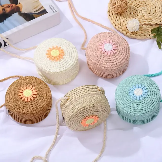 Candy Color Round Straw Crossbody - Cute Knitted Rattan Mini Bag