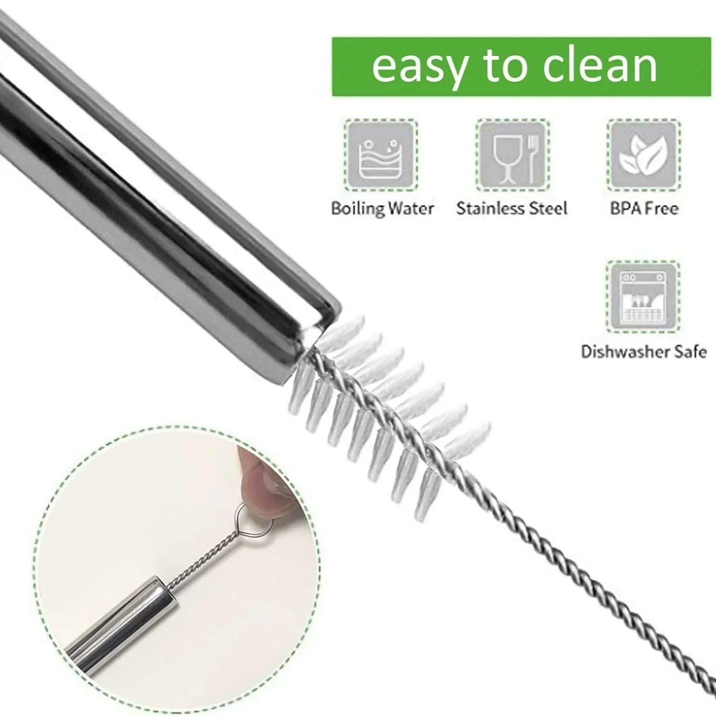Stainless Steel Reusable Drinking Straw Set - Silver