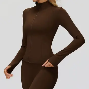 Outdoor Sports Long Sleeved Women Slim Yoga Clothes Zipper Cardigan Stand Up Collar Jacket Running Fitness Jacket Thickened Top 1