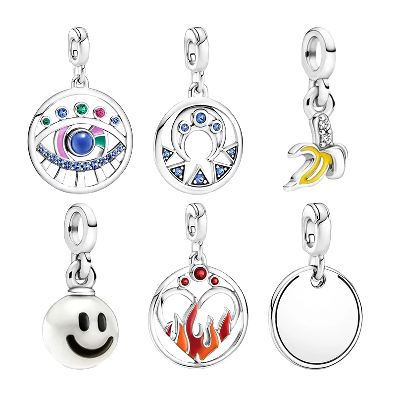 

Silver 925 ME Pendants Charms For Bracelets Women Eye Moon Power Fire Medallion Banana Happy Mini CZ Crystals DIY Jewelry Making