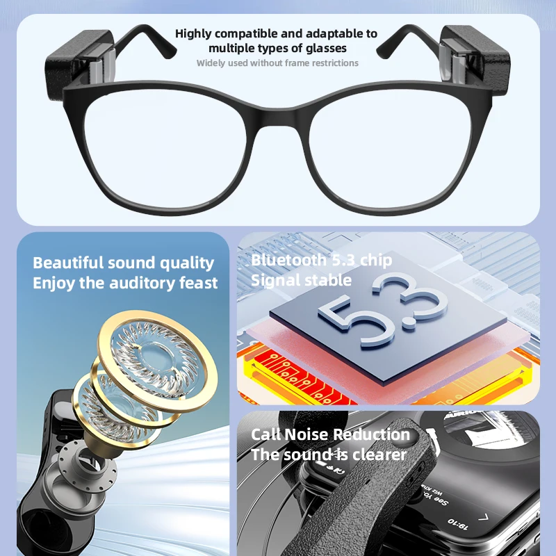 Wireless Headphones for External Glasses Headphones Bluetooth 5.3 Stereo  Headset Noise Reduce Handsfree Call Touch Headset