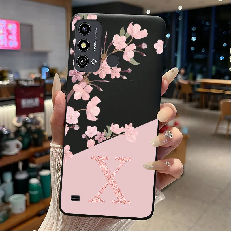 Floral Initials Black Silicone Phone Case - Soft Protective Back Cover