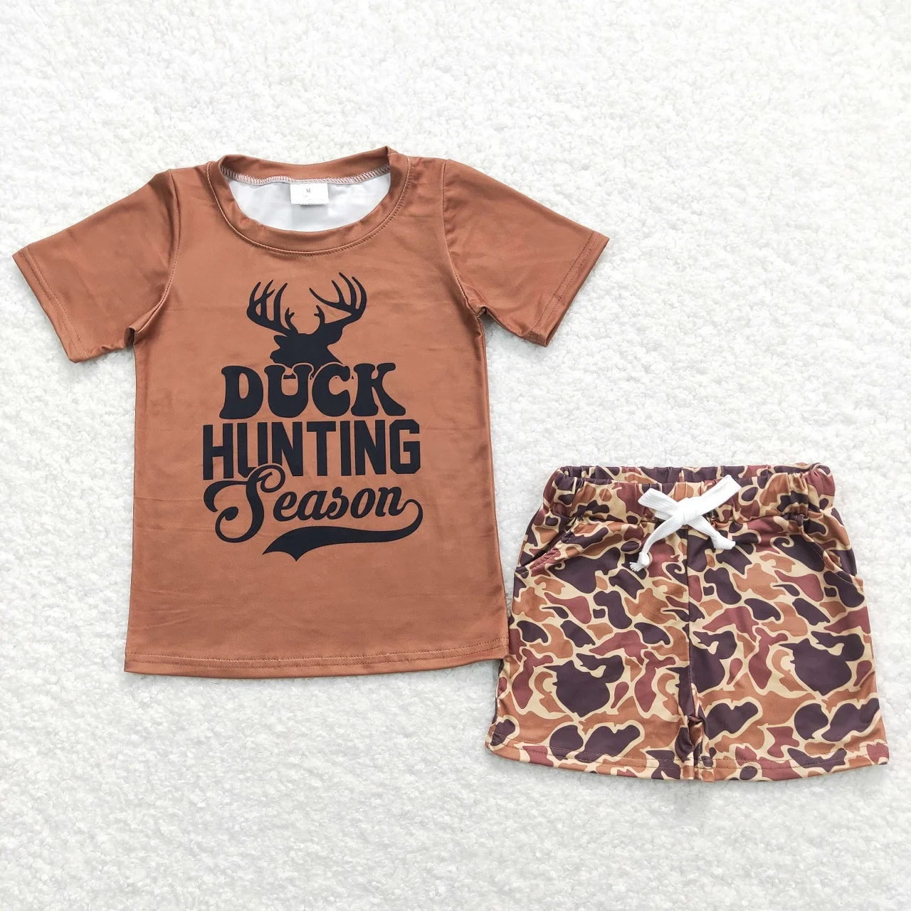 Ensemble de t-shirts à manches courtes pour enfants, t-shirt cerf, short à poche camouflage, vêtements marron pour tout-petits, tenue d'été pour bébé garçon, vente en gros