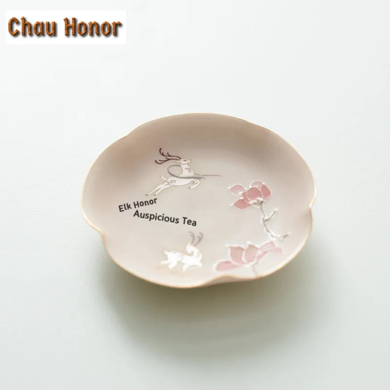 Hand-painted Plum Blossoms Pile Carve Pot Bearing Holder Teacup Base Dry Bubble Table Tea Tray Coasters Drinkware Decoration