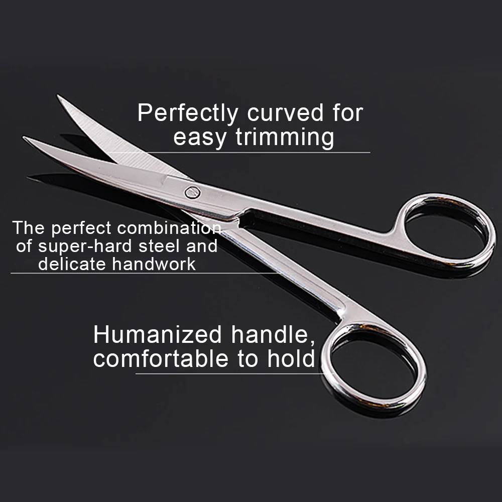 1Pcs 14cm Stainless Steel Medical Scissors Manicure Nose Hair Lash Scissors Eyebrow Trimming Straight Curved Tip Makeup Tools 2