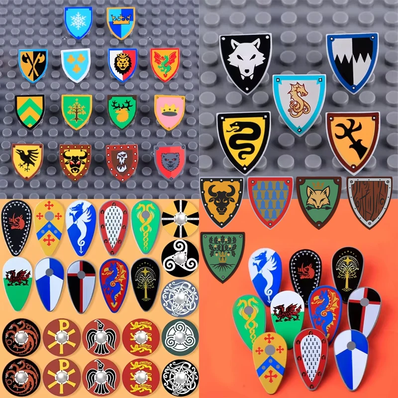 MOC Mittelalterliche Burg Ritterrüstung Figuren Bausteine Militär Armee Soldaten Weste Schild Zubehör Krieger Bausteine Spielzeug Geschenke