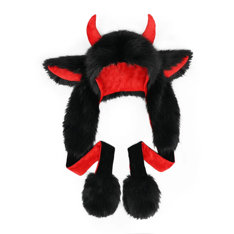 Purely Handmade Unisex Winter Plush Yak Animal Hat With Pom Pom Long Strap Ski Warm Earmuffs Beanie Cosplay Costume Earmuffs