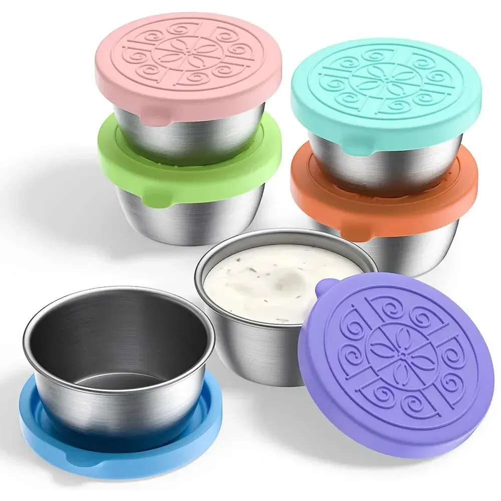 Seasoning Container 1pc Salad Dressing Container With 1.35oz/40ml Reusable Stainless Steel Cup And Leakproof Silicone Lids For Lunch Box And Picnic