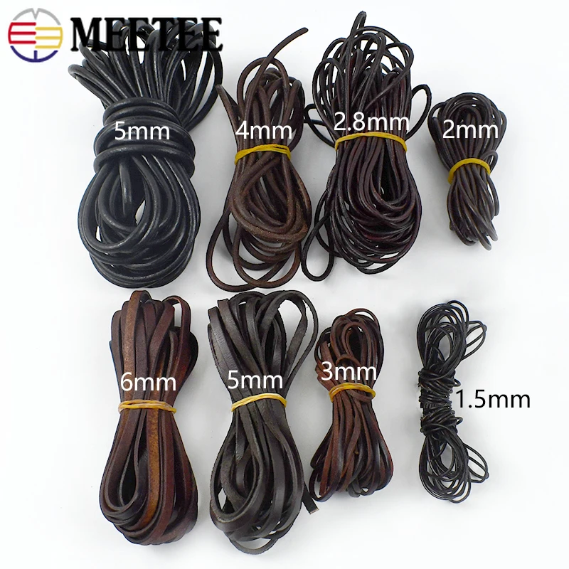 Leather Cord 1.5-10mm 5Meter Round Flat Leather Rope DIY Bracelet Necklace Jewelry Vintage Cowhide Cord Handmade Decoration