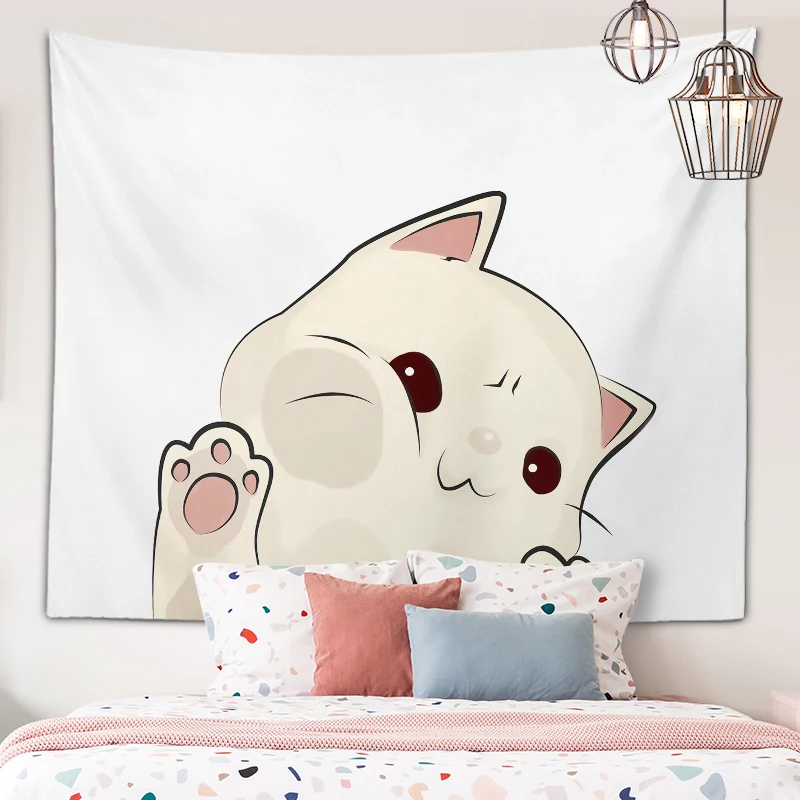 

Cartoon Laughing Cat Tapestry Cute Animal Wall Tapestry for Baby Kids Room Living Room Bedroom Cat Wall Hanging Art Home Decor