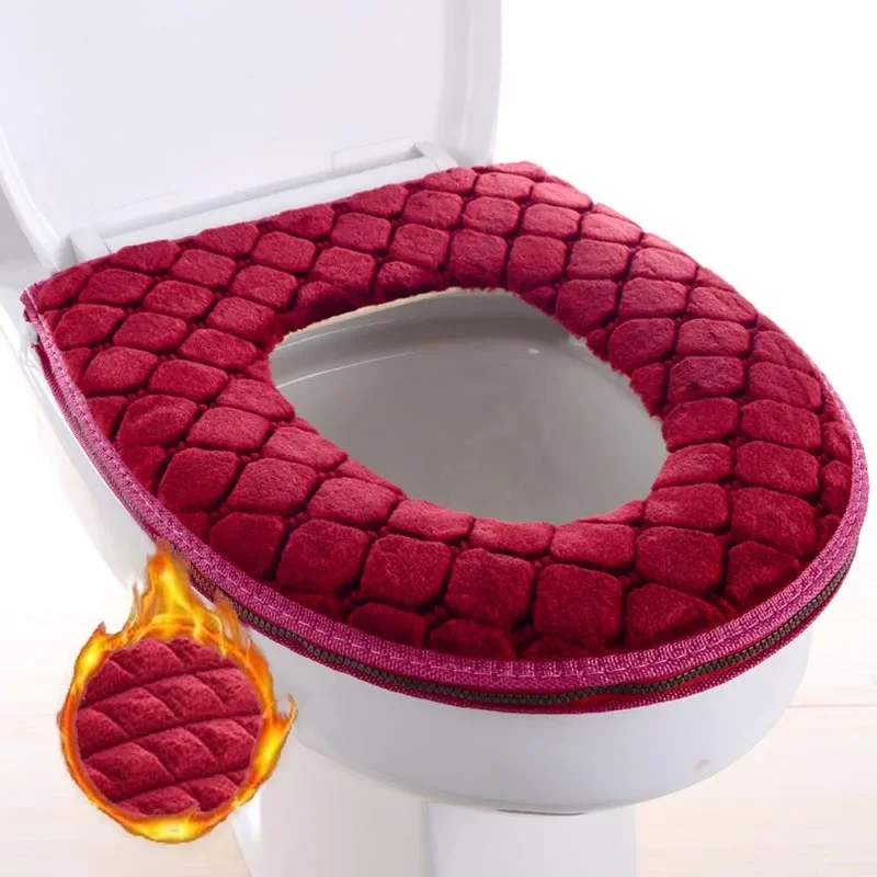 Toilet Cover Plush Seat Cover Models Waterproof Universal Model Toilet Ring Washable Zipper Bathroom Mat Decorative Toilet Seat