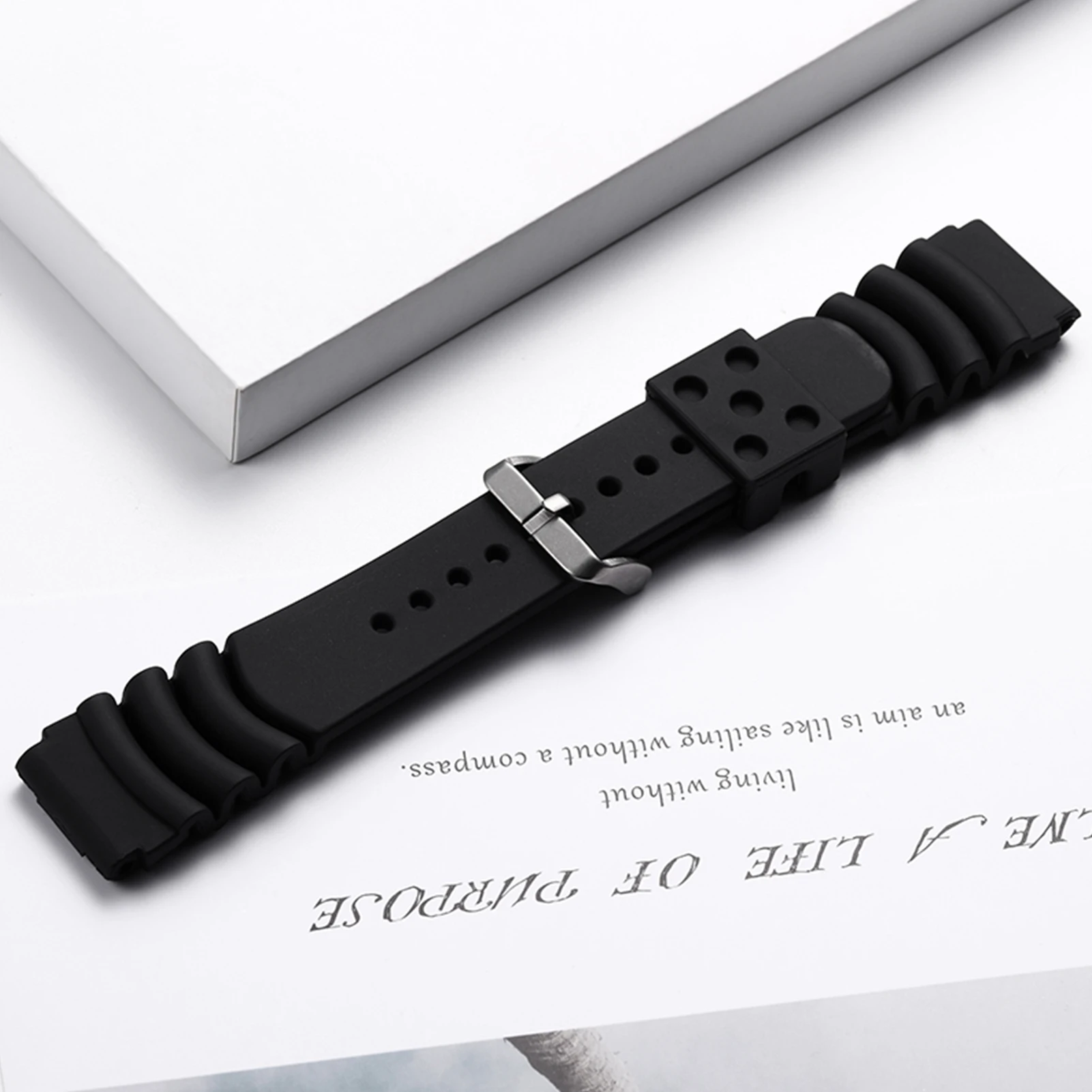 Premium Soft Rubber Watchband with Stainless Steel Buckle - Durable Strap