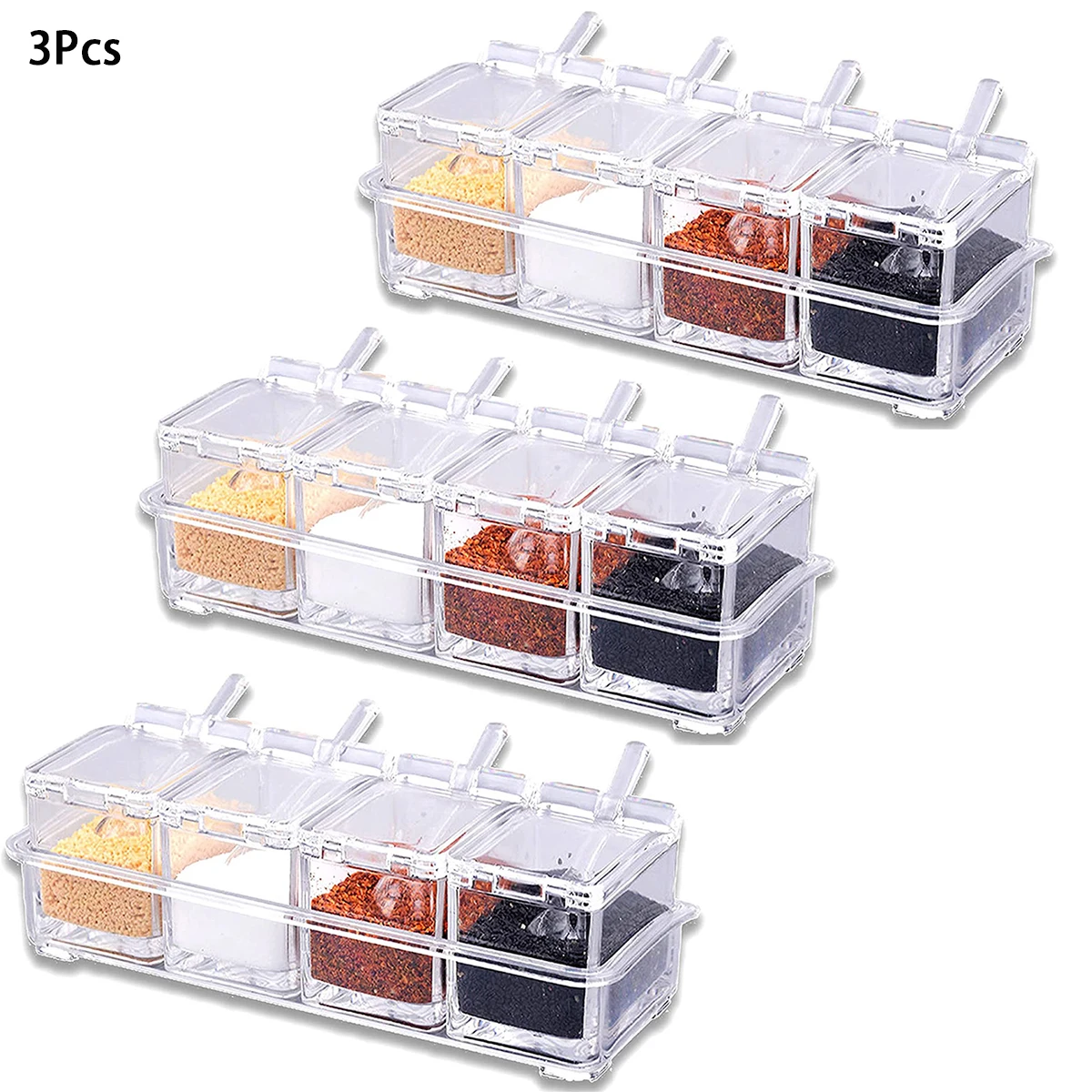Porta Spezie 8 Vaschette In Lega Di Alluminio – Contenitore Per Condimenti Con Coperchio E 8 Cucchiai, 630 Ml Cadauno, Argento - 4