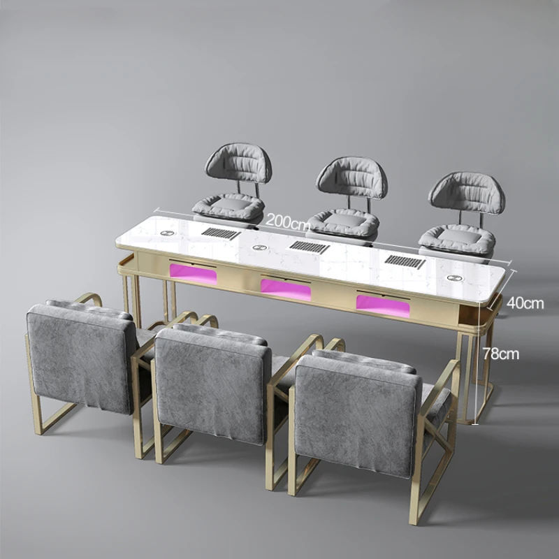 Marble manicure table and chair set comes with induction baking lamp.