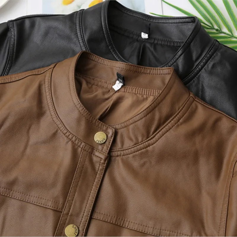 Fashion Plus Size Women's Biker Jacket New Retro Autumn 2025 Short Motorcycle Leather Outwears 2513