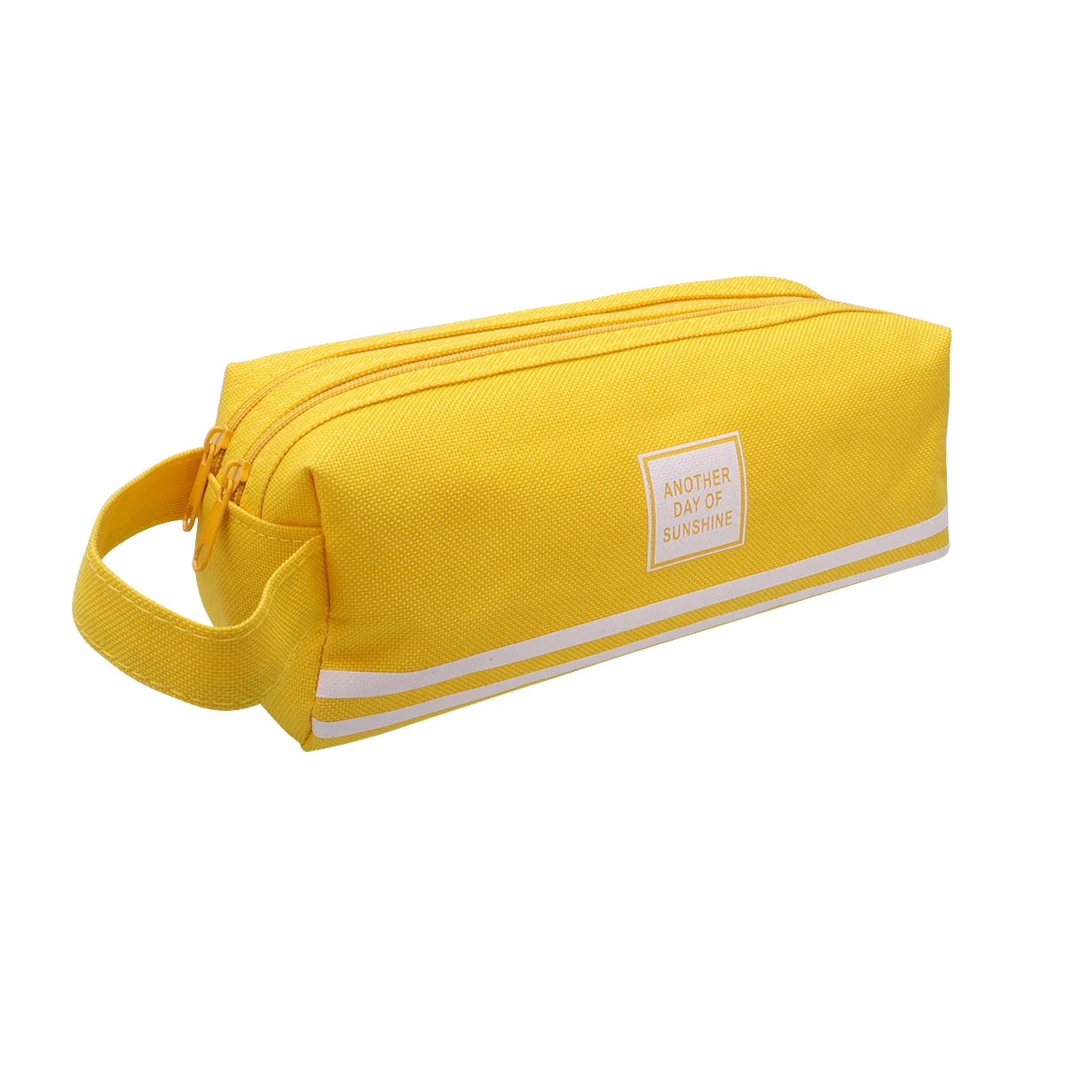 

Large Capacity Pencil Bag Double Layer Canvas Pencil Pen Case Cosmetics Solid Color Zipper Pouch (Yellow)
