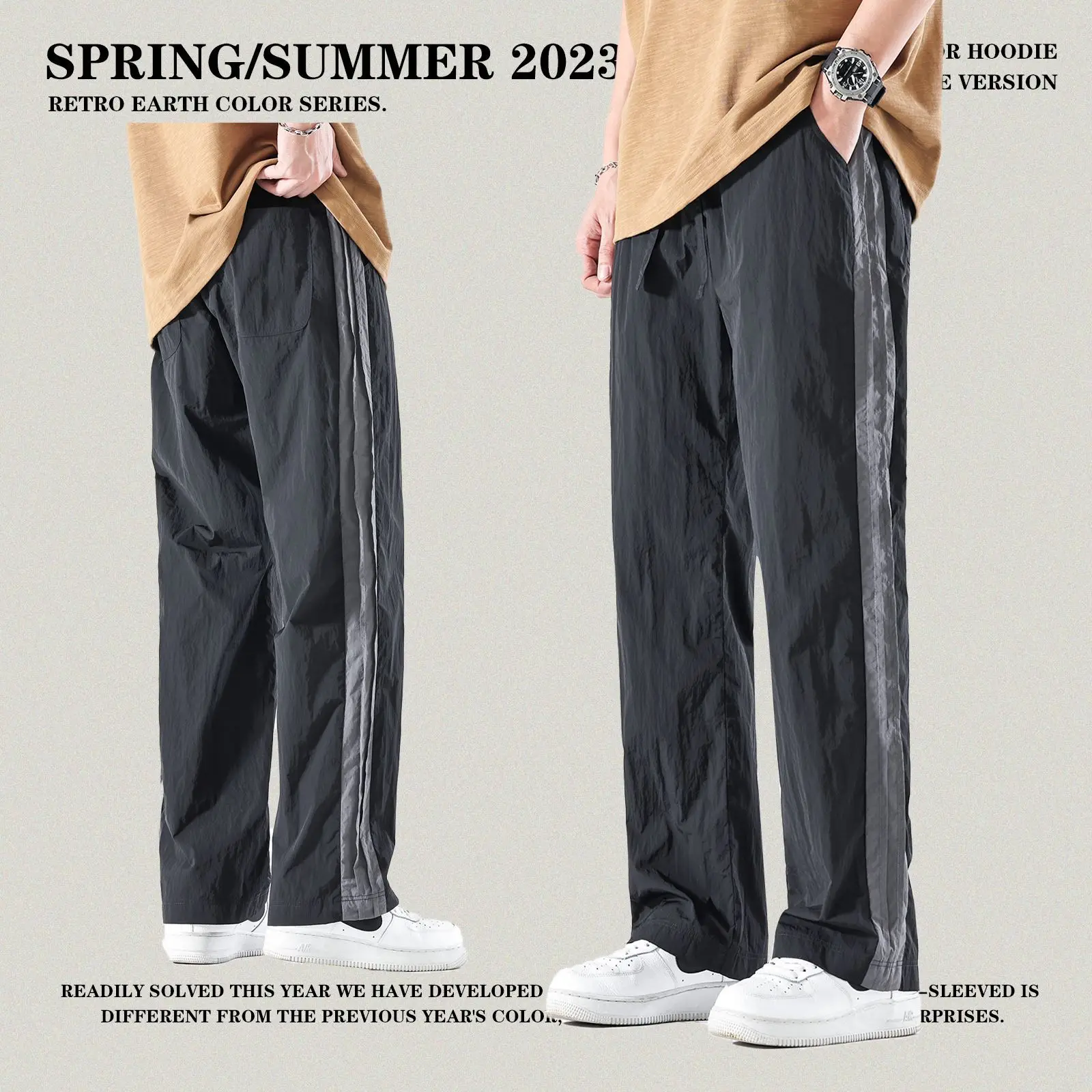 

2023 new fashion sports pants thin quick drying air conditioning pants wide leg pants loose straight leg casual pants men's wear