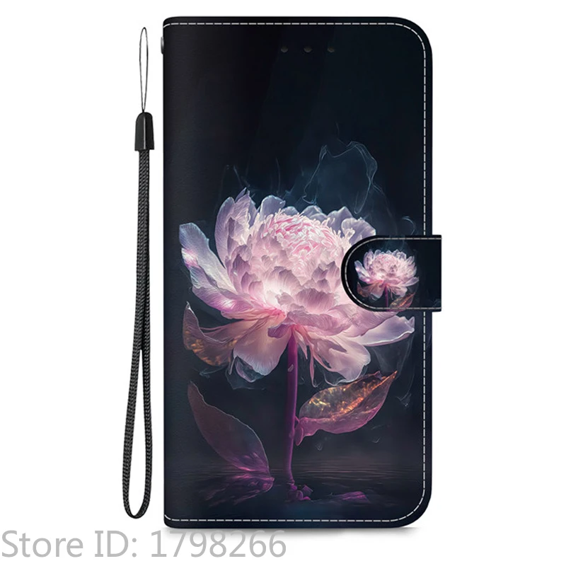 Elegant Colored Flower Wallet Phone Case - Magnetic Flip Leather Cover with Cute 3D Pattern