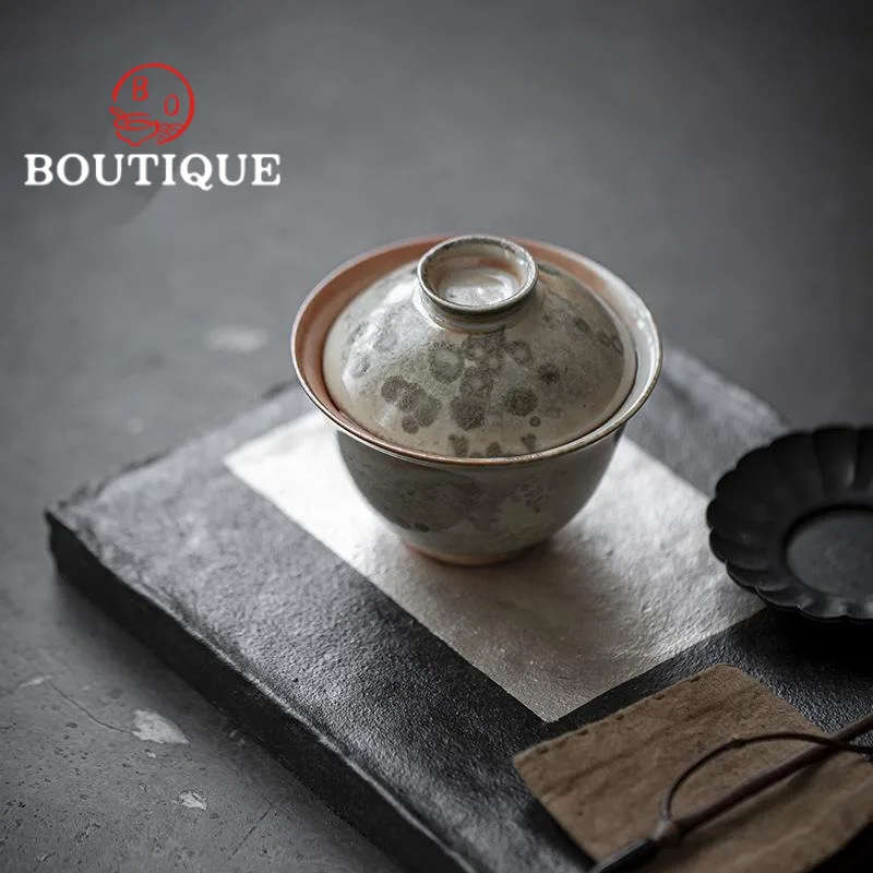 Retro Firewood Change Kiln Ink Art Ceramic Gaiwan Aesthetic Tea Brewing Cup Tea Tureen Brewing Cover Bowl Accessories Craft