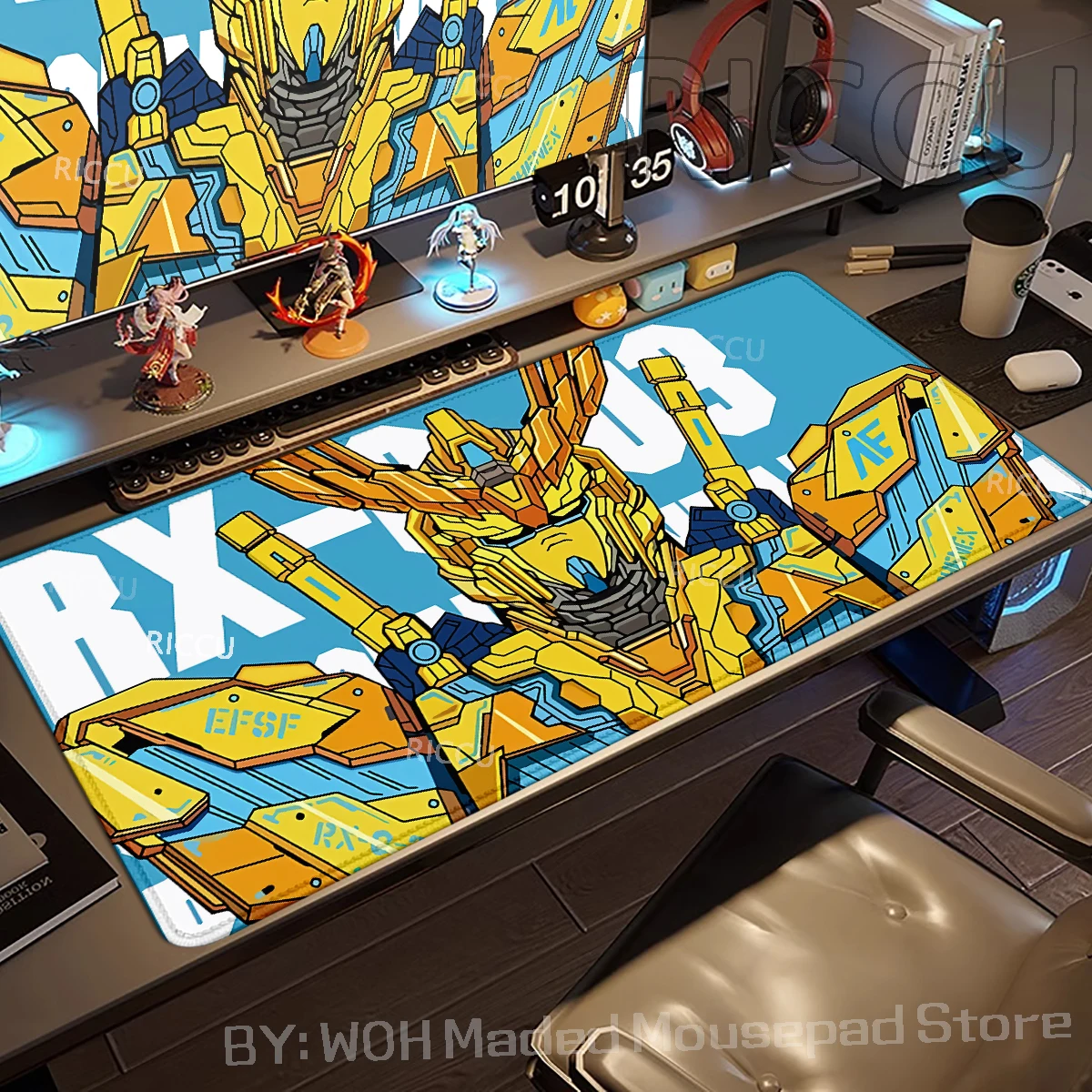 Mechanical Warrior Gundam Mauspad, Desktop-Matte, Gamer-Schrank, Mauspad, XXL-Gaming-Mauspad, große E-Sport-Schreibtischunterlage, Geschenk für Jungen