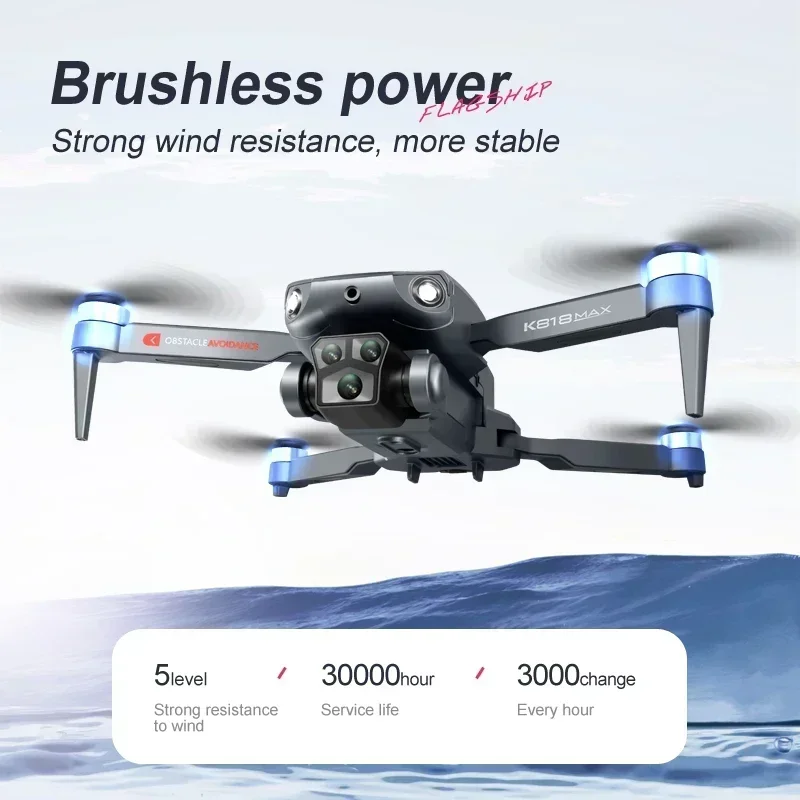 Drone K818 MAX avec caméra HD, pliable, GPS, retour auto, 25 min vol