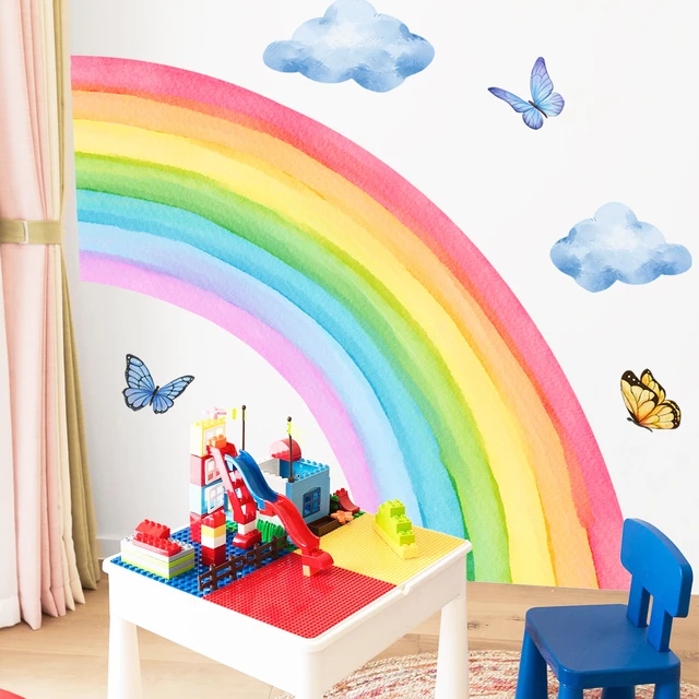 funlife Fabric Large Rainbow Wall Mural Stickers Peel and Stick, Precut  Watercolor Pastel Rainbow Wall Decals for Girls Bedroom, Rainbow Wall Art