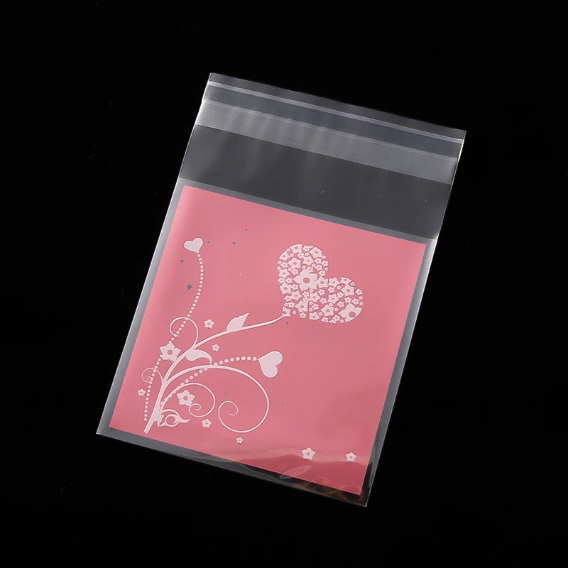 100 Stück 7 x 7/10 x 10 cm Herz-klare Süßigkeiten-Tüte, transparent, selbstklebende Plastiktüte, Geburtstagsfeier, Deko, Geschenkverpackung, Beutel, Zubehör – Detail 2