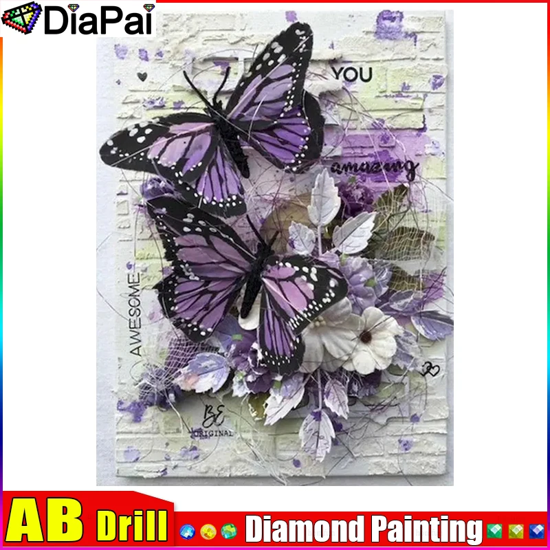 

DIAPAI AB 5D DIY Diamond Painting "Animal Butterfly Flower" Full Drill Resin Diamond Embroidery Cross Stitch Home Decor