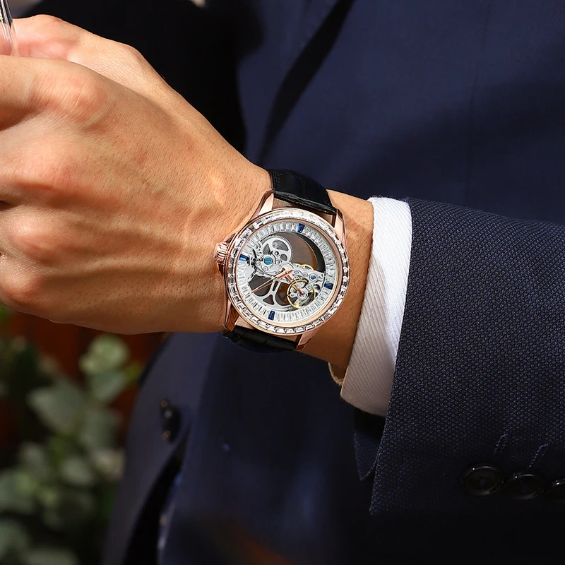 AILANG Multicolor Gemstones Automatic Watch For Men Skeleton Mechanical Wristwatch Luxury Watch Men Waterproof Relogio Masculino