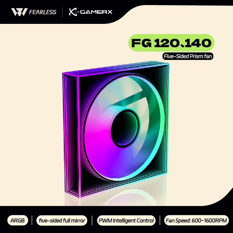 Power Train X-GAMERX FG 120 140 ARGB Five Sided Full Mirror PC Fan PWM 12V Quiet Cooling Computer Case Fan 40.45CFM 600-1600RPM