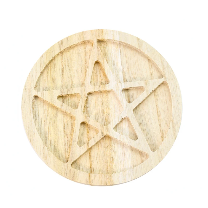 

Natural Wood Round Witchcraft Altar Board Star Crystal Ball Stand Divination Wooden Energy Stone Base Healing Meditation Display