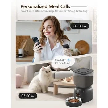Automatic Pet Feeder Water Dispenser Set Timer Dual Power Control Portion Size Recorder Steel Plastic Bowl Cats Dogs Puppy 5