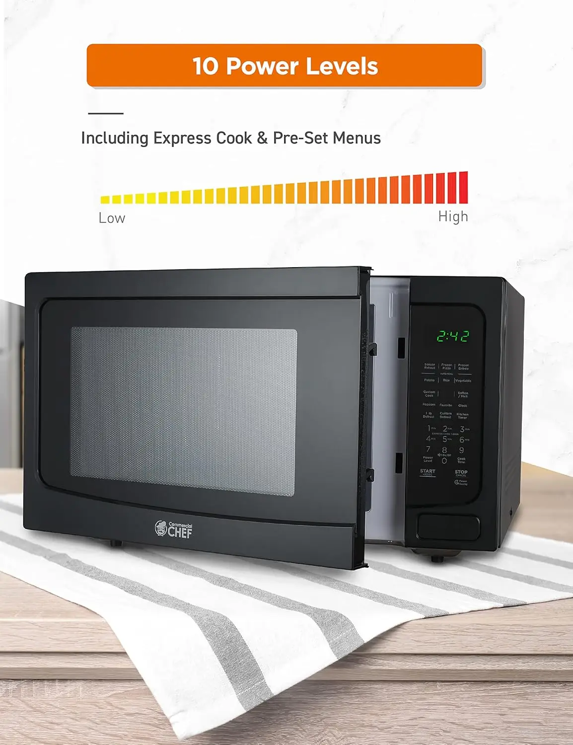 CHEF 1.6 Cubic Foot Microwave with 10 Power Levels, Small Microwave with Push Button Child Safety Lock, 1100 Watt Microwave 3