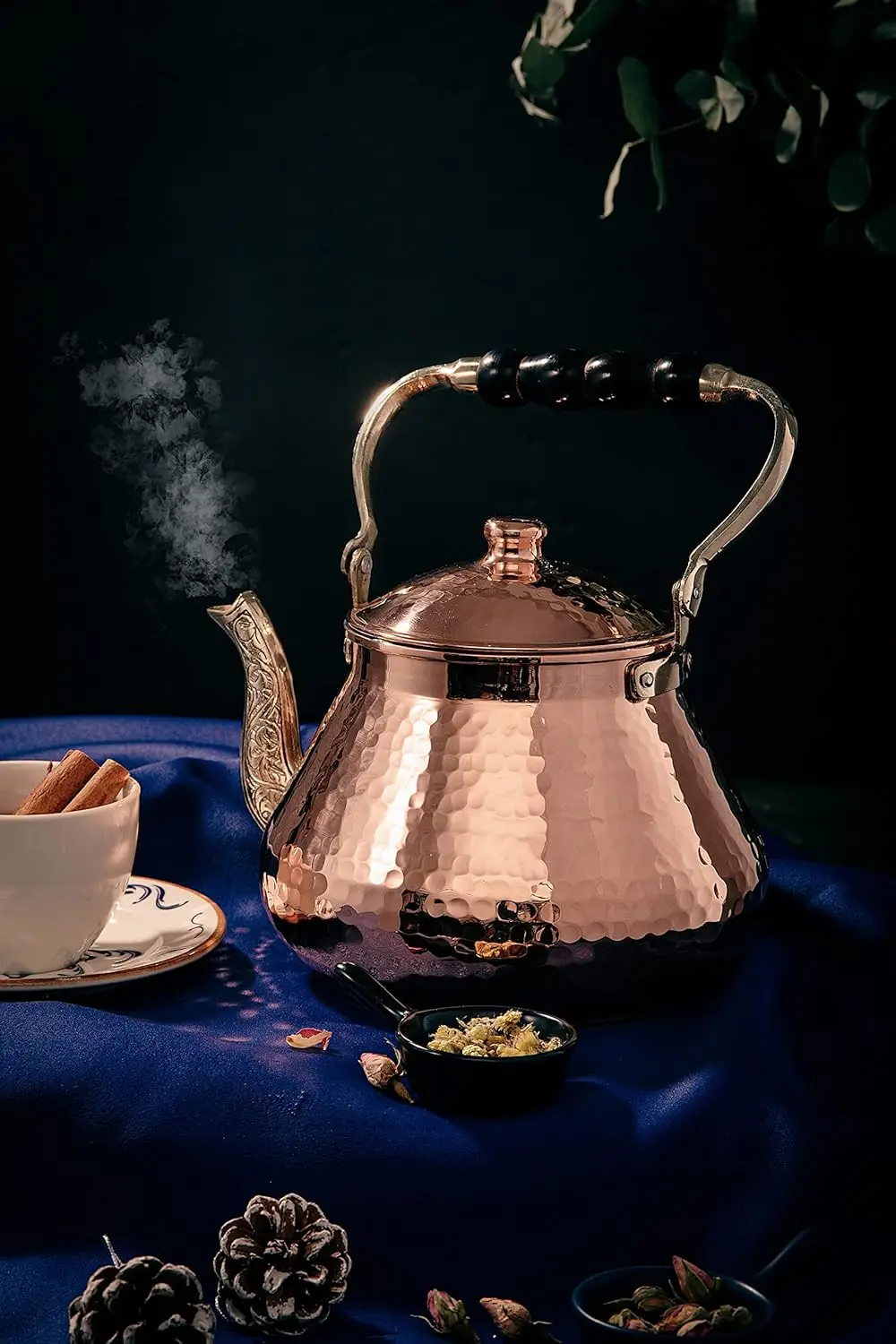 Large Copper Teapot, 1mm Thick, Hammered, Handcrafted in Turkey, 3 Quarts (2.8L)