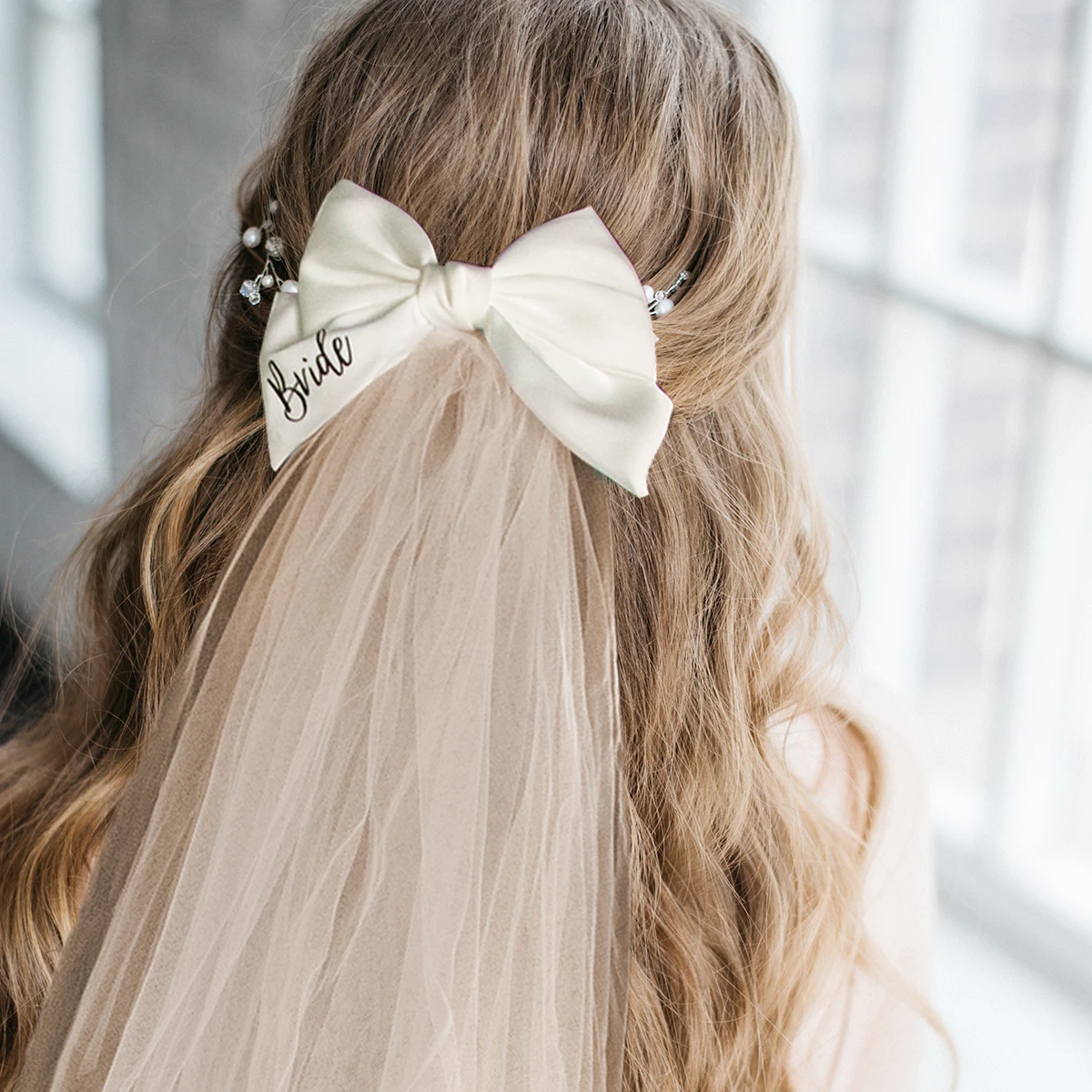 1Pc Bridal Hair Bow Veil Bachelorette Party Hair Clip Hair Bow