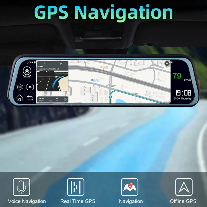 Car Dash Cam 10 Inch 4G Android 8.1 Video Recorder GPS Navigation ADAS Rear View Camera AHD 1080P Dual Lens DVRs