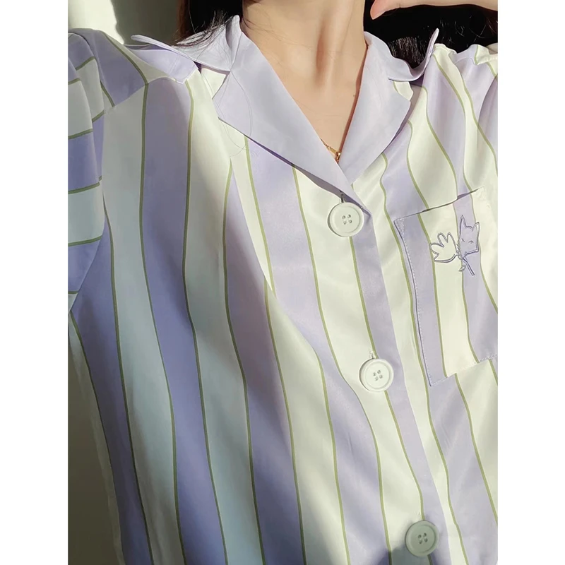 New Silk Pajamas for Women Sweet Printed Pyjamas Woman's Short Sleeve Shorts Pant Homewear Ladies Pijama Mujer Sleepwear Sets