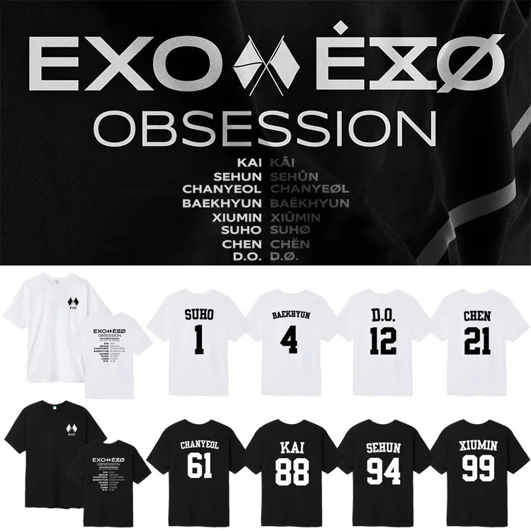 EXO футболка корейская мода хлопковая Футболка экзо одержимость Se Hun XIUMIN SUHO BAEK HYUN CHEN CHANYEOL D.O. Топы с надписью KAI