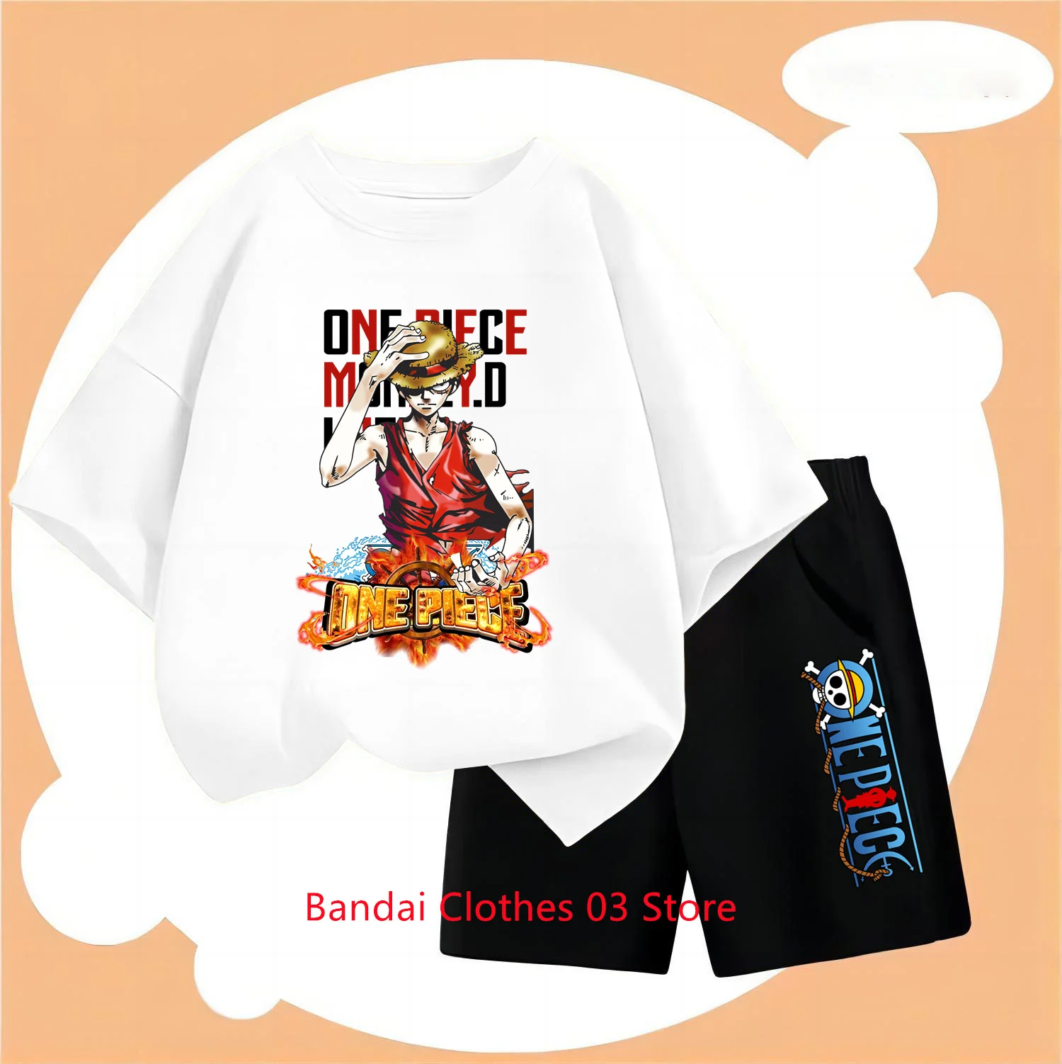 

2024 Luffy T Shirt Japan Anime One Pieces T-shirt set Kids Boys Clothes Children Clothing Baby Short Sleeve Tee Tops 12Ys