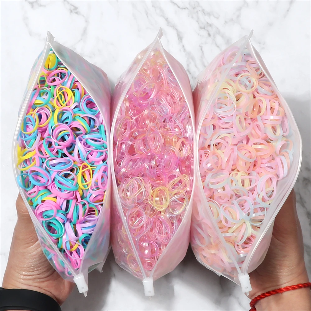 500/1000 stücke Einweg Kleine Gummiband für Kinder Bunte Elastische Haarbänder Mädchen Stirnband Pferdeschwanz Halter Haar Zubehör – Detail 7