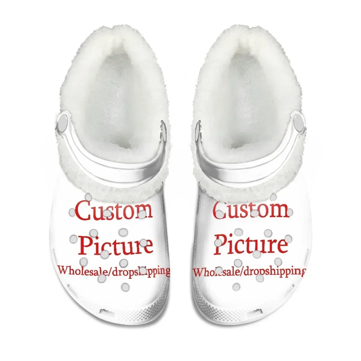 Cotton Fuzzy Slippers for Women Fashionable Warm Black White Soft Hole Shoes High Quality Round Toe Flats Spring Autumn Winter