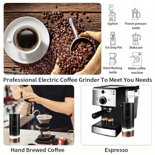 New 1500mAh Electric Coffee Grinder Externally Adjustable Type-C Charging Coffee Burr Grinder Bean Grinding Machine Coffee Maker 6