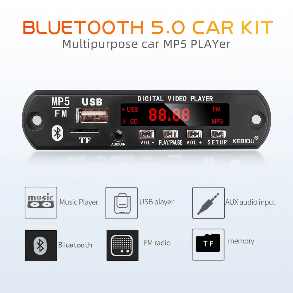 Car Stereo MP3 MP4 Player Bluetooth 5.0 Car kit Video 1280x720 MP5 Decoder board music player module 5-12V FM Radio USB Audio Aux