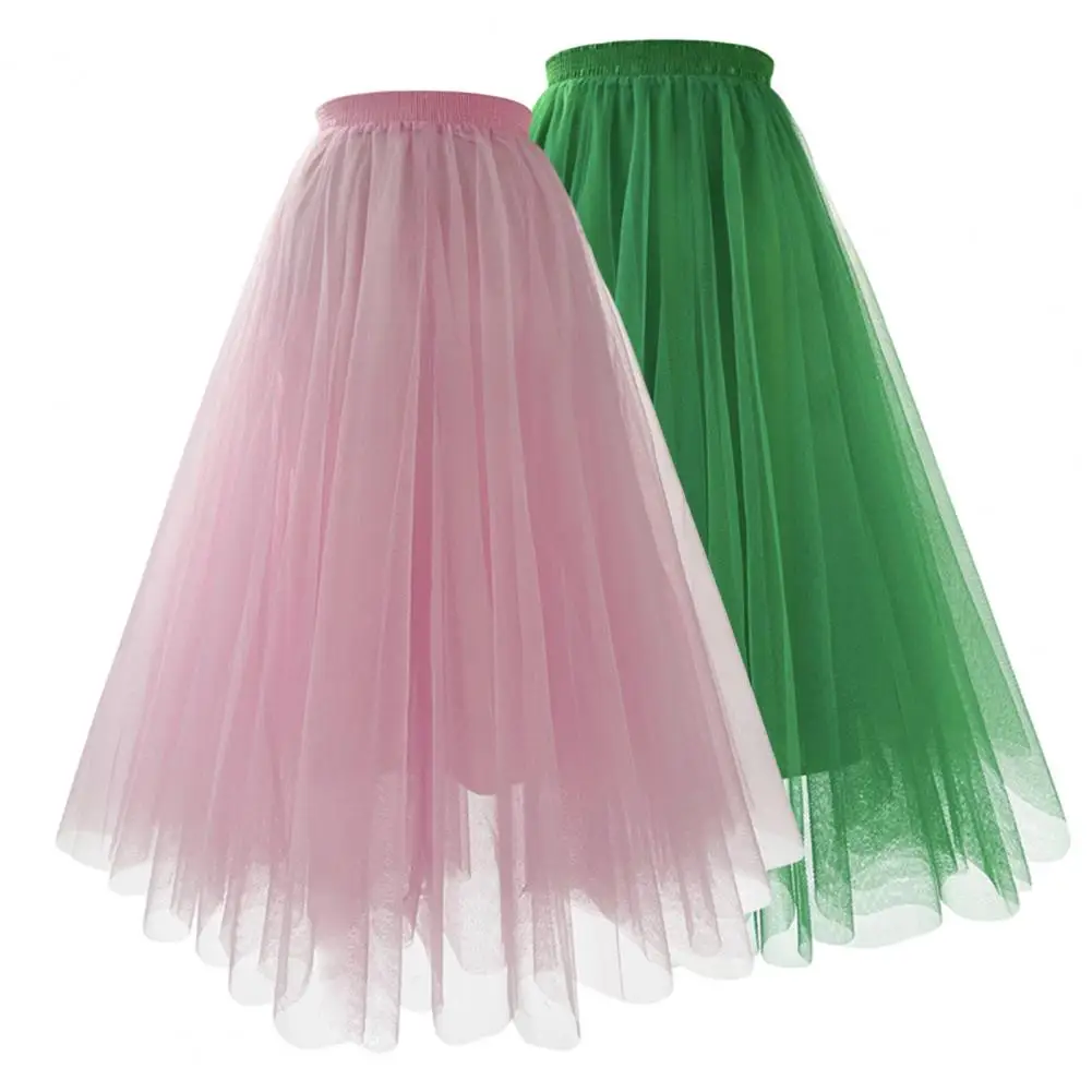 

All-day Wear Skirt Women A-line Skirt Elegant Women's High Waist Mesh Gauze Pleated A-line Maxi Tulle Skirt for Prom Summer