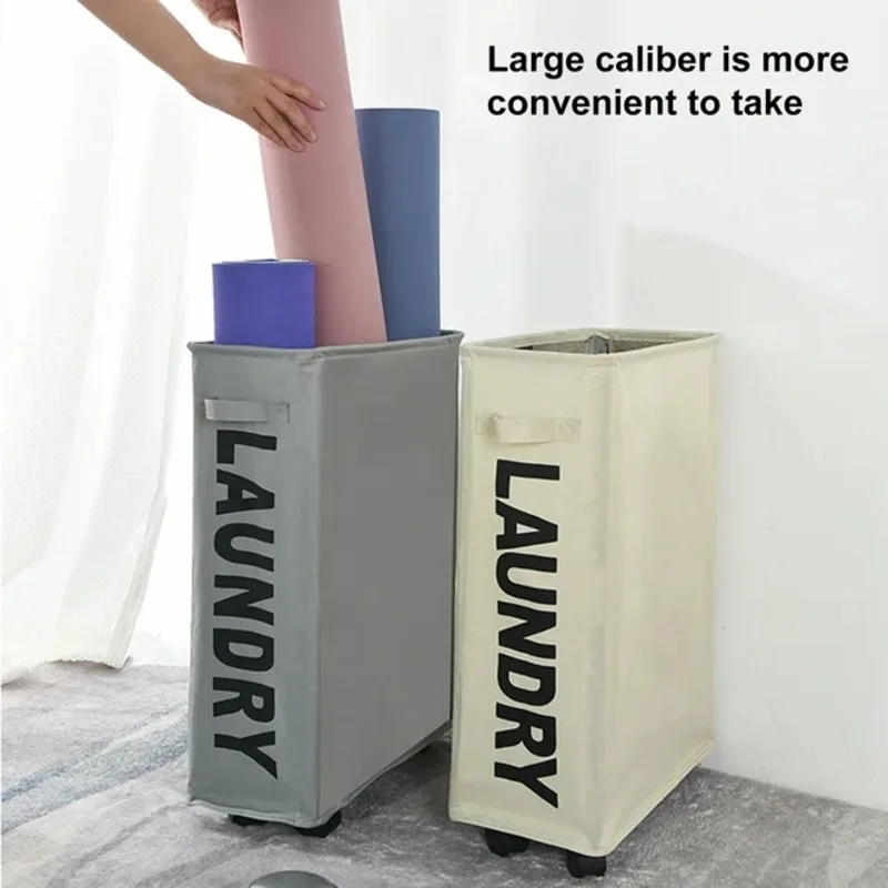 

Oxford Cloth Dirty Clothes Basket Flat Floor Roller-design Clothing Storage Box Miscellaneous Items Crevice Available Organizer